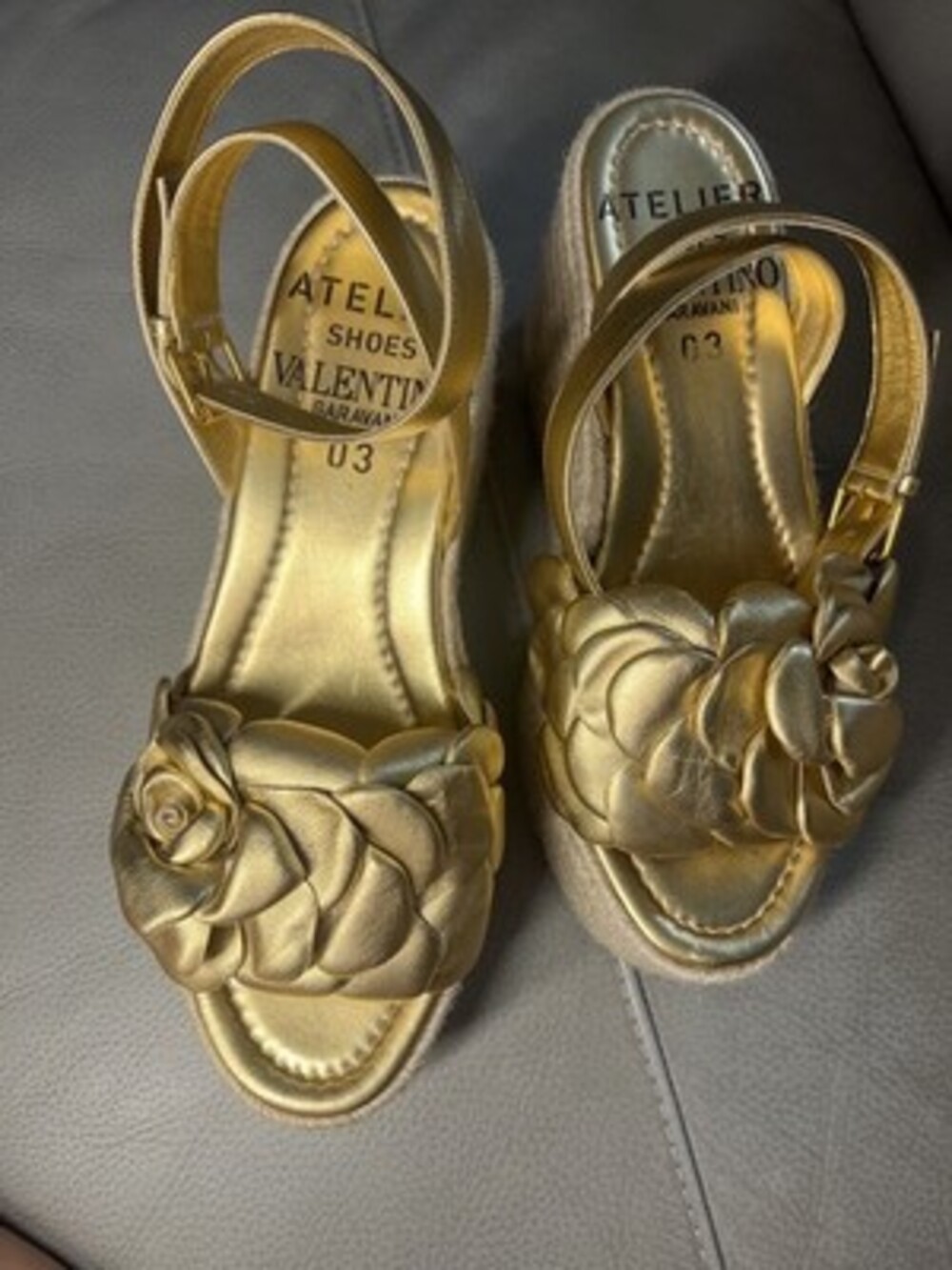 NEW Valentino Garavani Atelier 03 Rose Metallic Leather Espadrilles Sandal EU 40